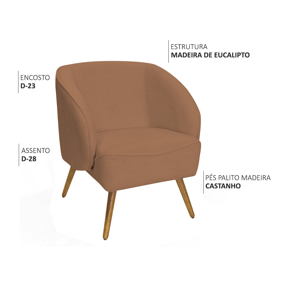 Poltrona Para Sala de Estar Agnes Pés Palito Castanho Bouclé Terracota - Nexta Casa
