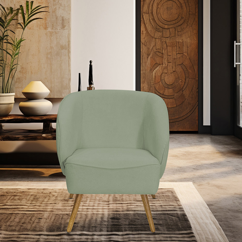 Poltrona Para Sala de Estar Agnes Pés Palito Castanho Bouclé Verde Claro - Nexta Casa