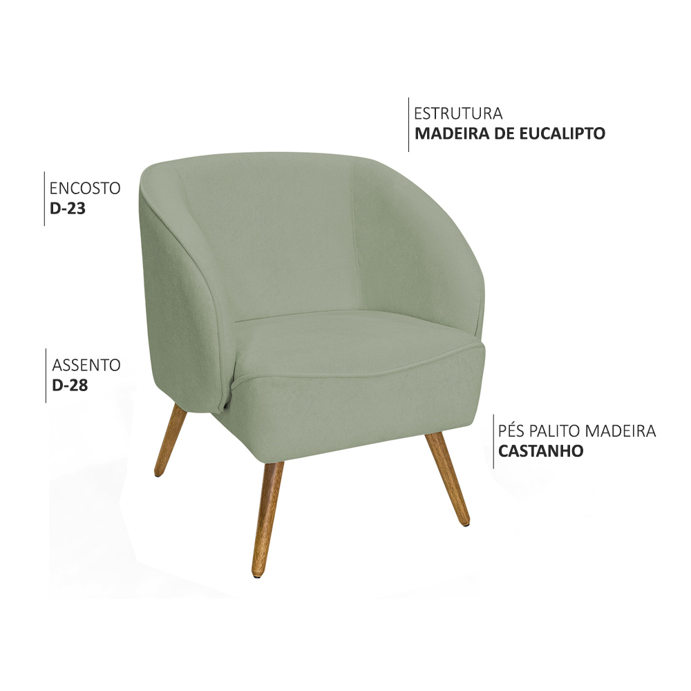 Poltrona Para Sala de Estar Agnes Pés Palito Castanho Bouclé Verde Claro - Nexta Casa