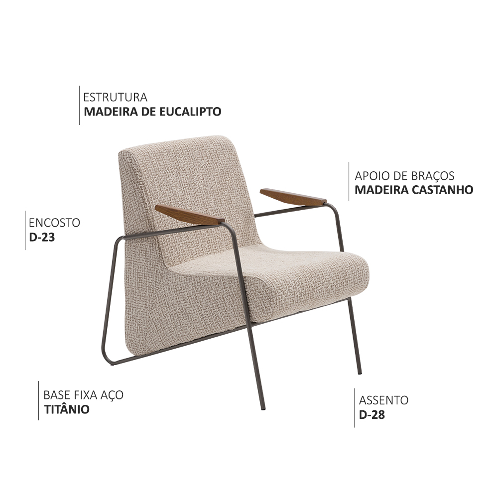 Poltrona Safira Base Aço Fixa Titânio Bouclé Tramare Off White Mesclado - Nexta Casa