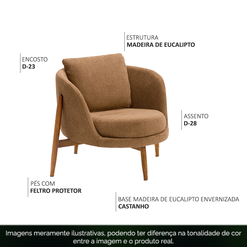 Poltrona Sala de Estar Austin Base Madeira Castanho Bouclé Terracota - Nexta Casa