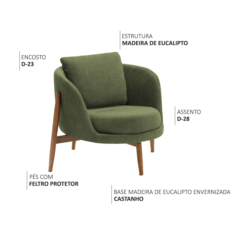 Poltrona Sala de Estar Austin Base Madeira Castanho Bouclé Verde - Nexta Casa