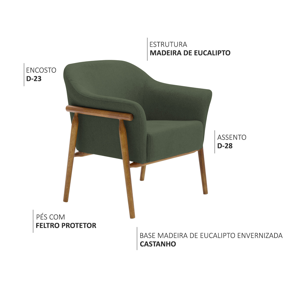 Poltrona Sala de Estar Luna Base Madeira Castanho Poliéster Verde Musgo - Nexta Casa