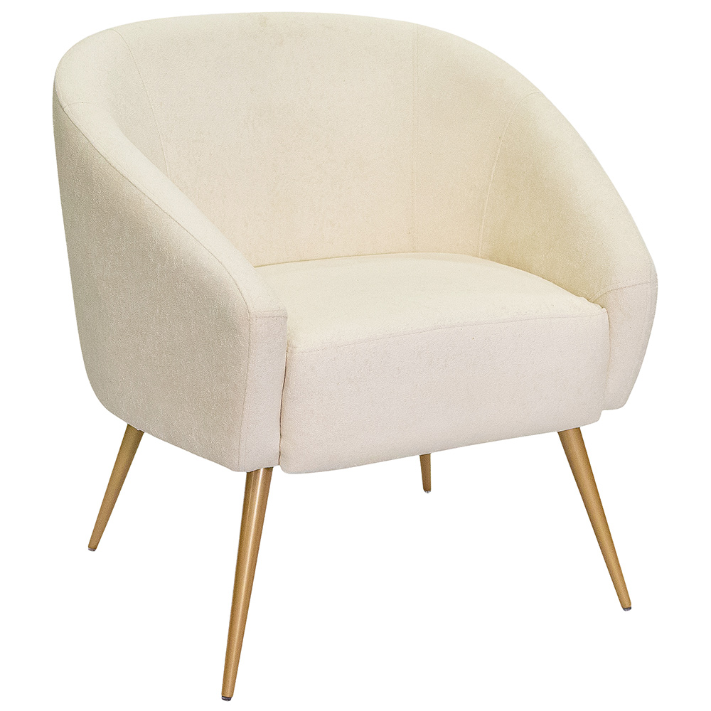 Poltrona Sala de Estar Mona Pés Aço Ouro Fosco Bouclé Off White - Nexta Casa