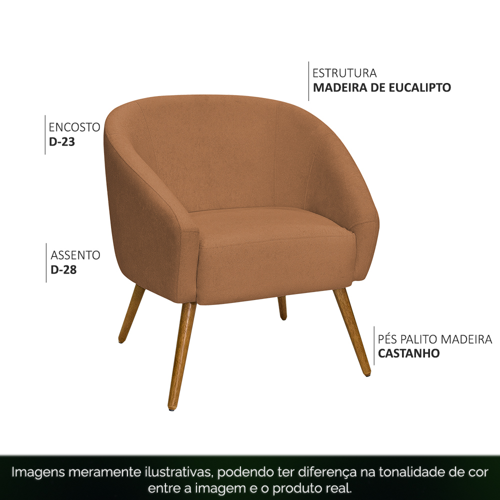 Poltrona Sala de Estar Mona Pés Palito Castanho Bouclé Terracota - Nexta Casa