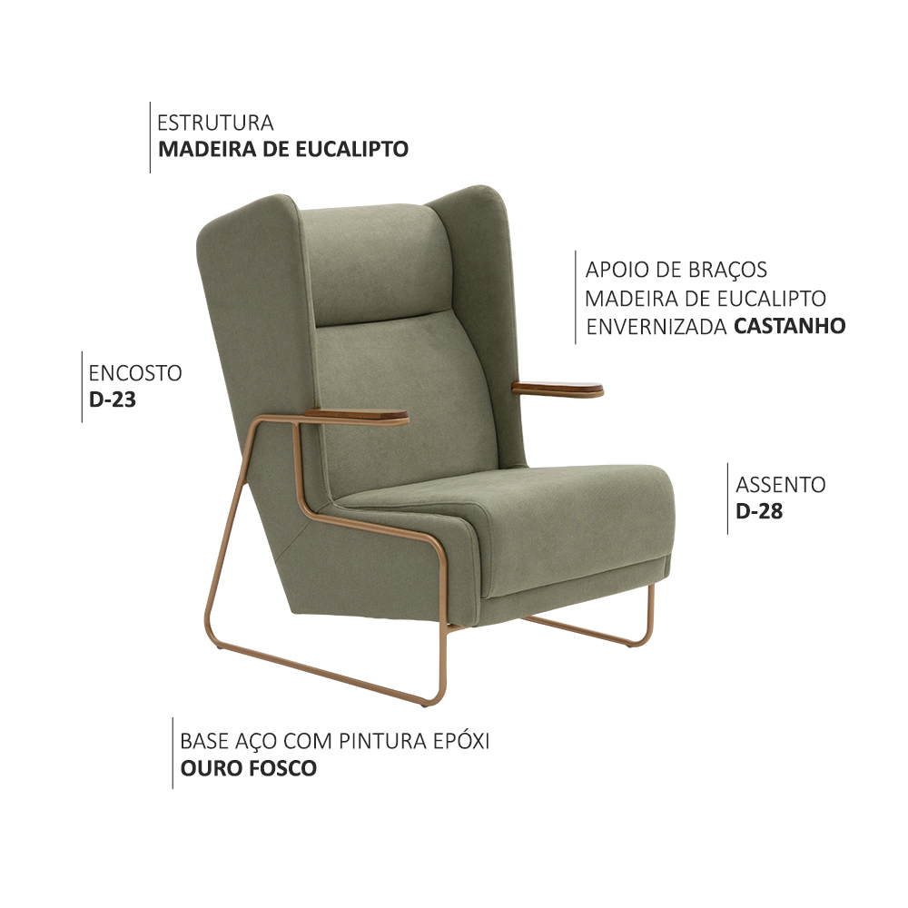 Poltrona Sala de Estar Zara Base Aço Ouro Fosco Linho Verde - Nexta Casa