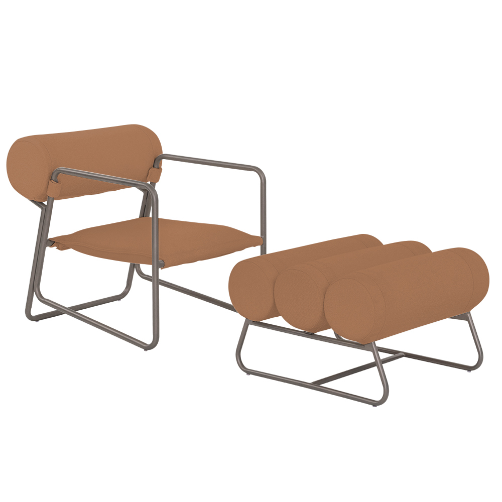 Poltrona com Puff Detroit Bouclé Terracota - Nexta Casa