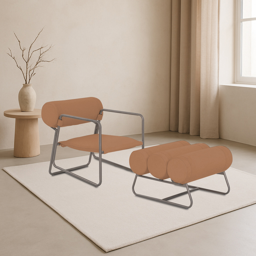 Poltrona com Puff Detroit Bouclé Terracota - Nexta Casa