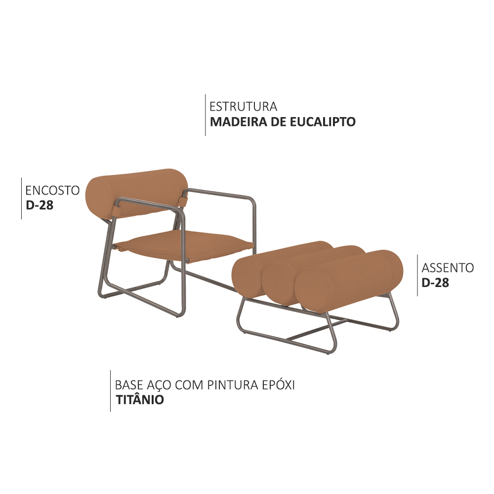 Poltrona com Puff Detroit Bouclé Terracota - Nexta Casa