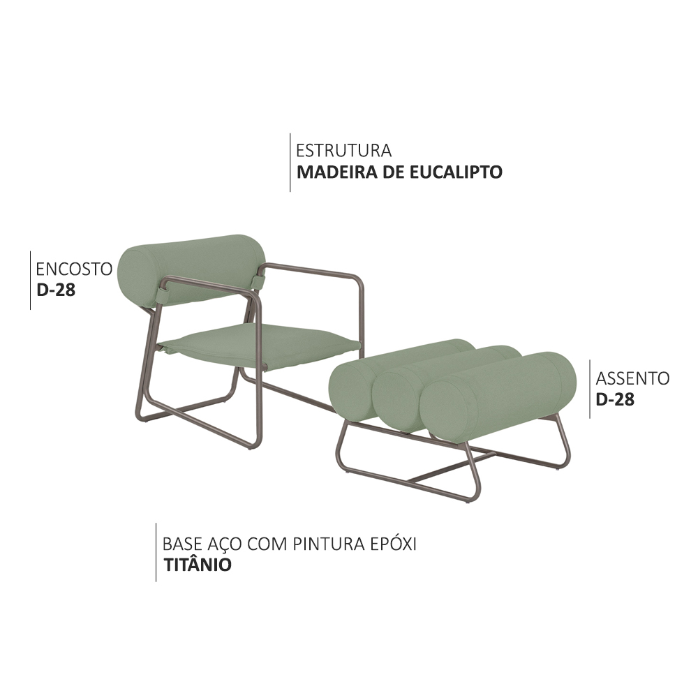 Poltrona com Puff Detroit Bouclé Verde Claro - Nexta Casa