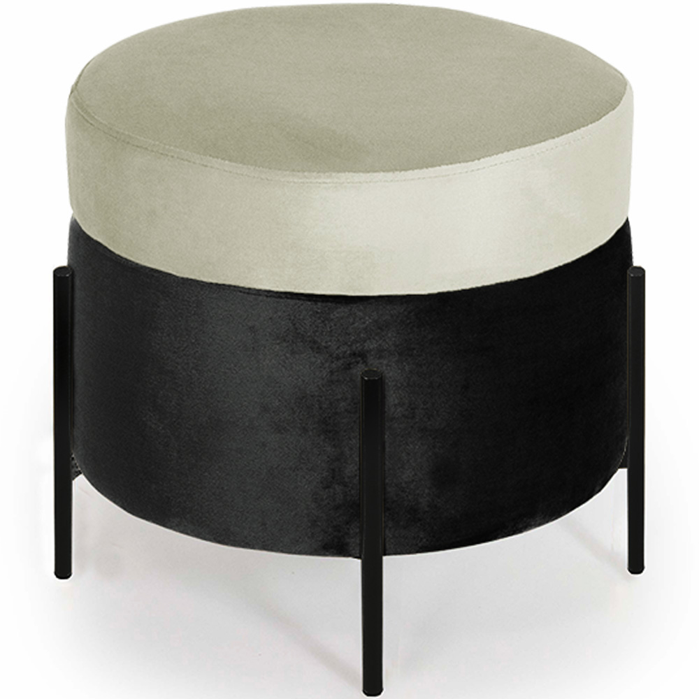 Puff Decorativo Lewis 45x45 cm Pés Preto Suede Preto/Veludo Creme - Nexta Casa