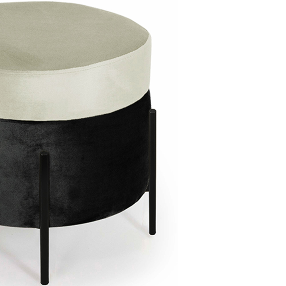 Puff Decorativo Lewis 45x45 cm Pés Preto Suede Preto/Veludo Creme - Nexta Casa
