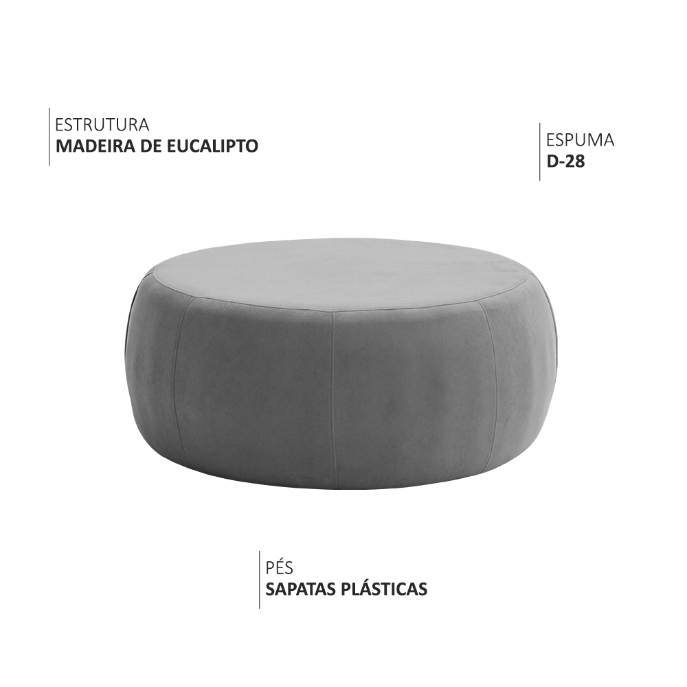 Puff Decorativo Redondo Golf 105x105cm Poliéster Cinza - Nexta Casa