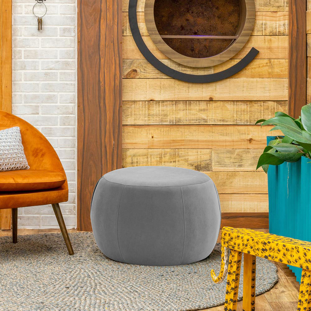 Puff Decorativo Redondo Golf 70x70cm Poliéster Cinza - Nexta Casa