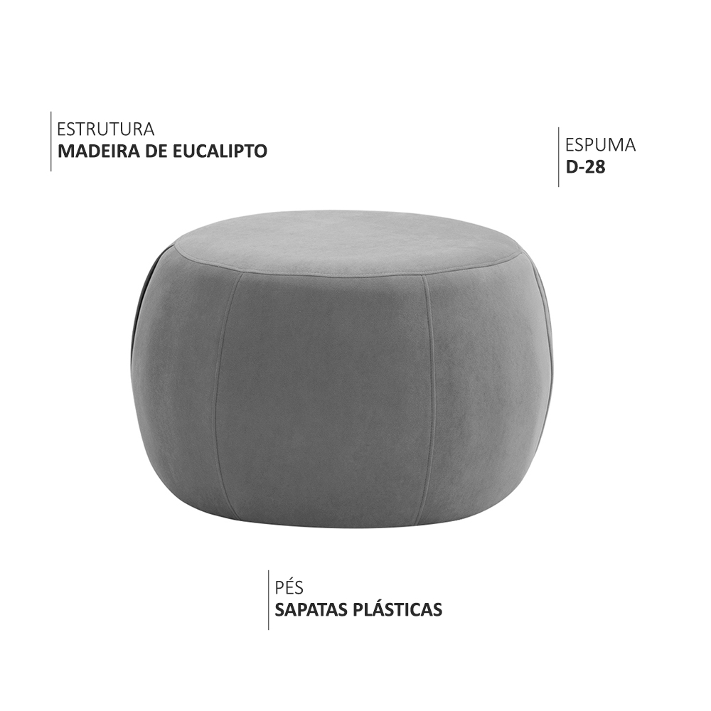Puff Decorativo Redondo Golf 70x70cm Poliéster Cinza - Nexta Casa