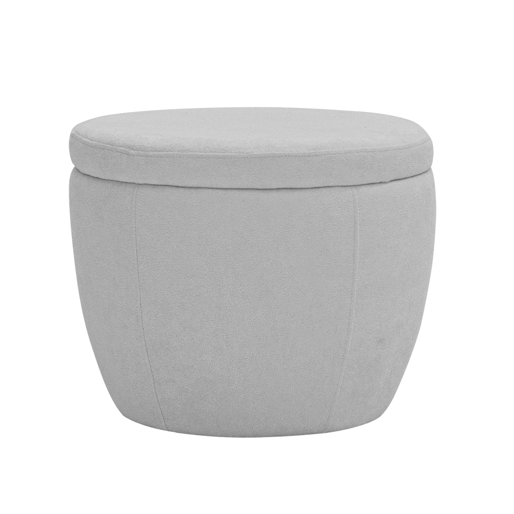 Puff Decorativo Redondo Kaira Bouclé Cinza Claro - Nexta Casa