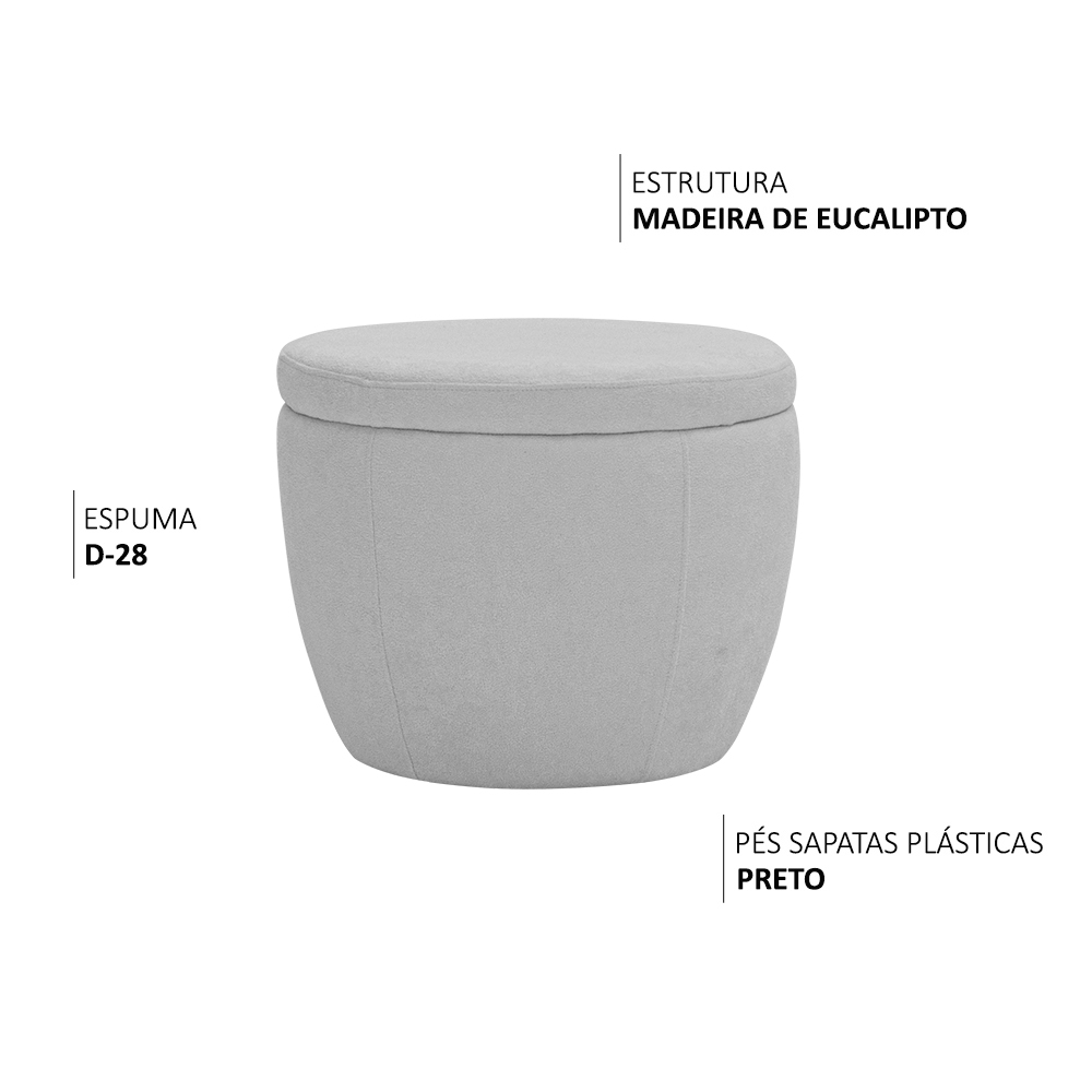 Puff Decorativo Redondo Kaira Bouclé Cinza Claro - Nexta Casa