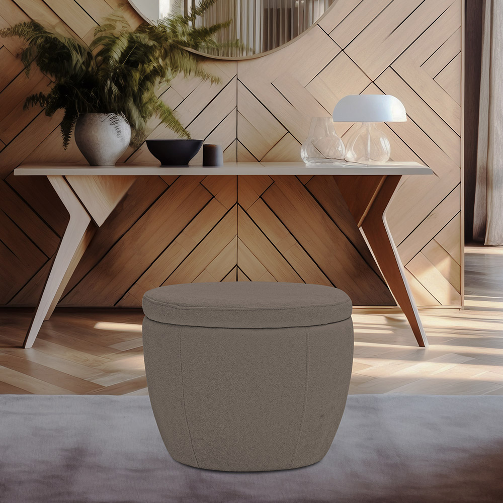 Puff Decorativo Redondo Kaira Bouclé Marrom - Nexta Casa