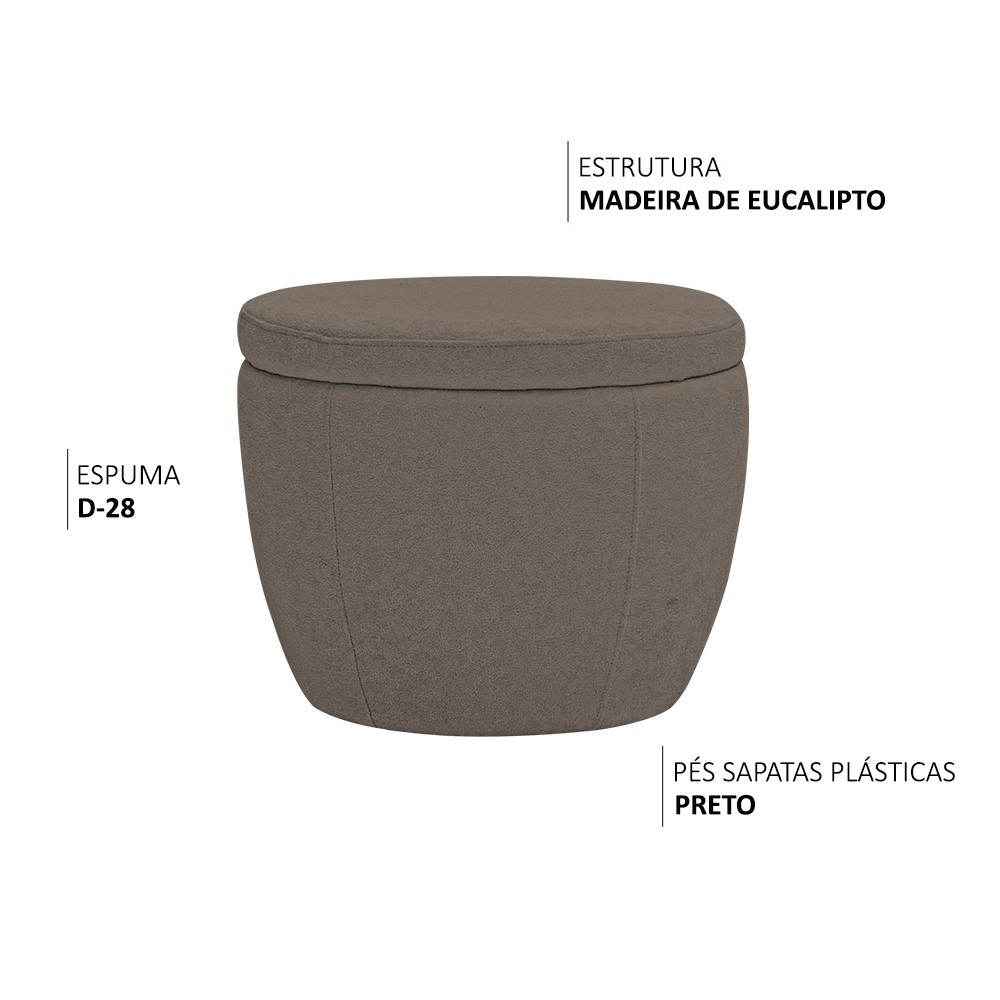 Puff Decorativo Redondo Kaira Bouclé Marrom - Nexta Casa