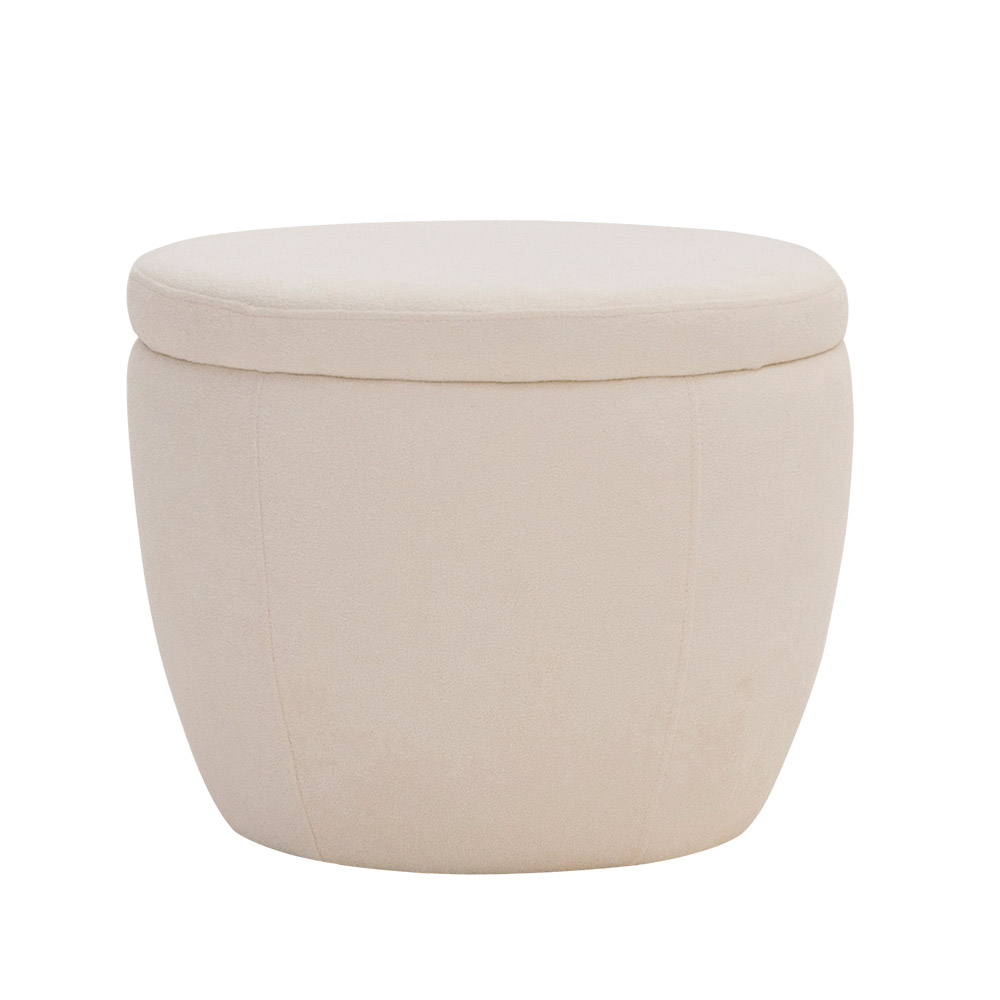 Puff Decorativo Redondo Kaira Bouclé Off White - Nexta Casa