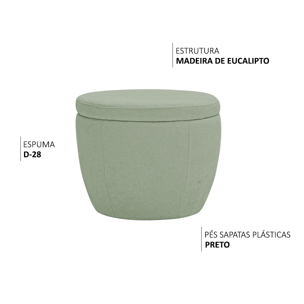 Puff Decorativo Redondo Kaira Bouclé Verde Claro - Nexta Casa