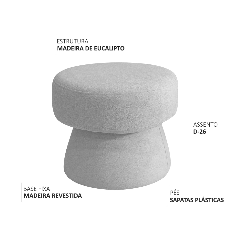 Puff Decorativo Redondo Liz Sala de Estar Bouclé Cinza Claro - Nexta Casa