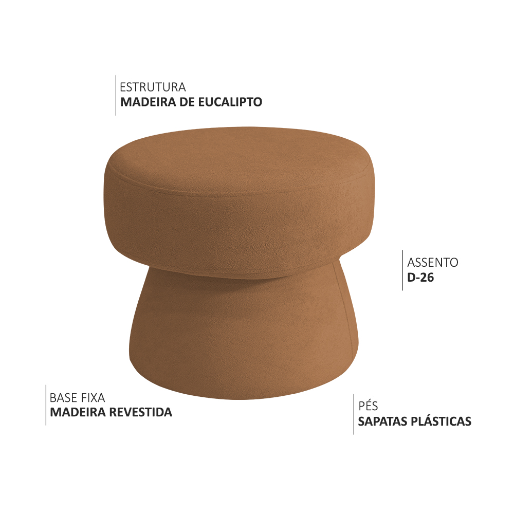 Puff Decorativo Redondo Liz Sala de Estar Bouclé Terracota - Nexta Casa