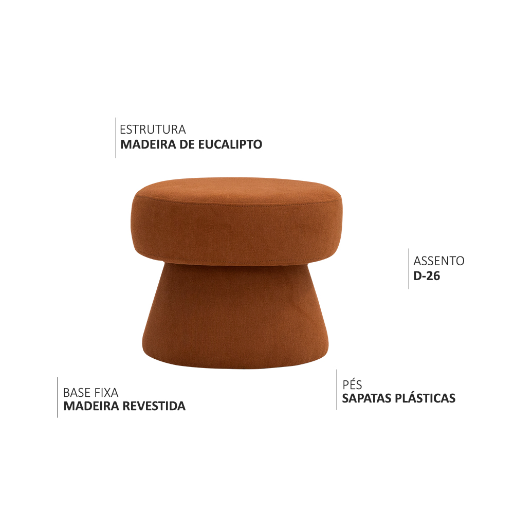 Puff Decorativo Redondo Liz Sala de Estar Linho Terracota - Nexta Casa
