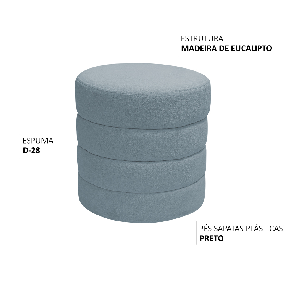 Puff Decorativo Redondo Mid Bouclé Azul Claro - Nexta Casa