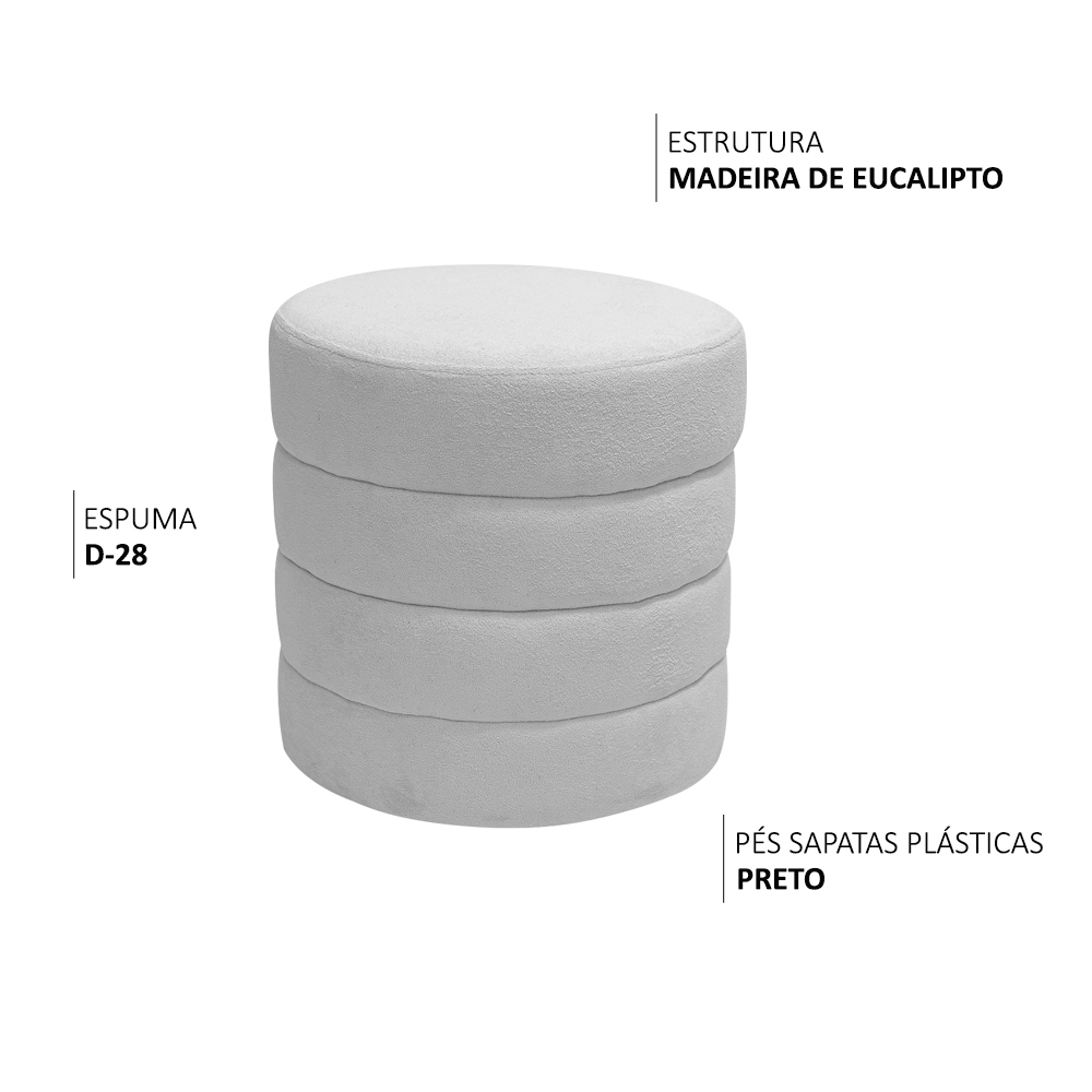 Puff Decorativo Redondo Mid Bouclé Cinza Claro - Nexta Casa
