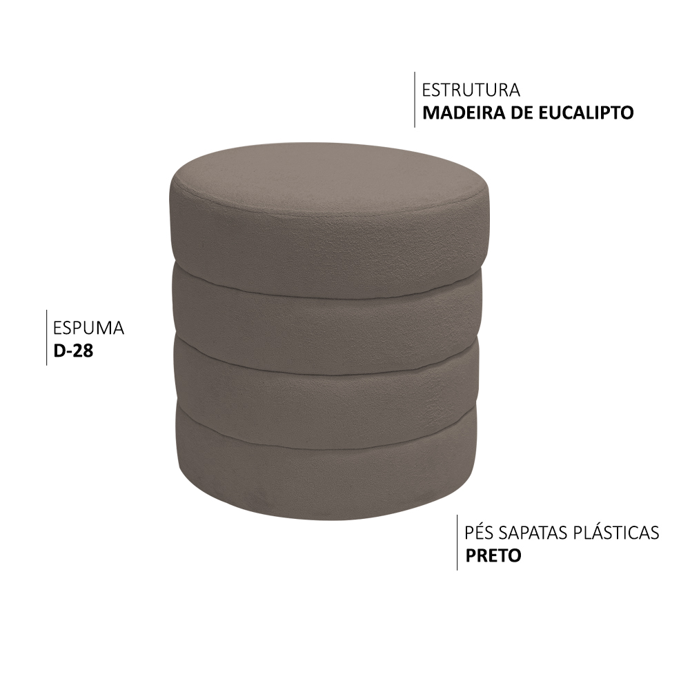 Puff Decorativo Redondo Mid Bouclé Marrom - Nexta Casa