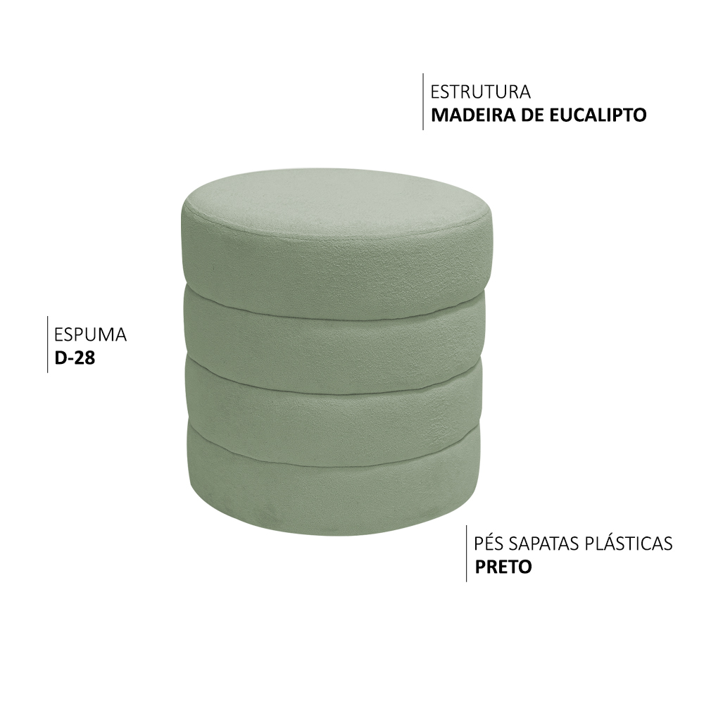 Puff Decorativo Redondo Mid Bouclé Verde Claro - Nexta Casa