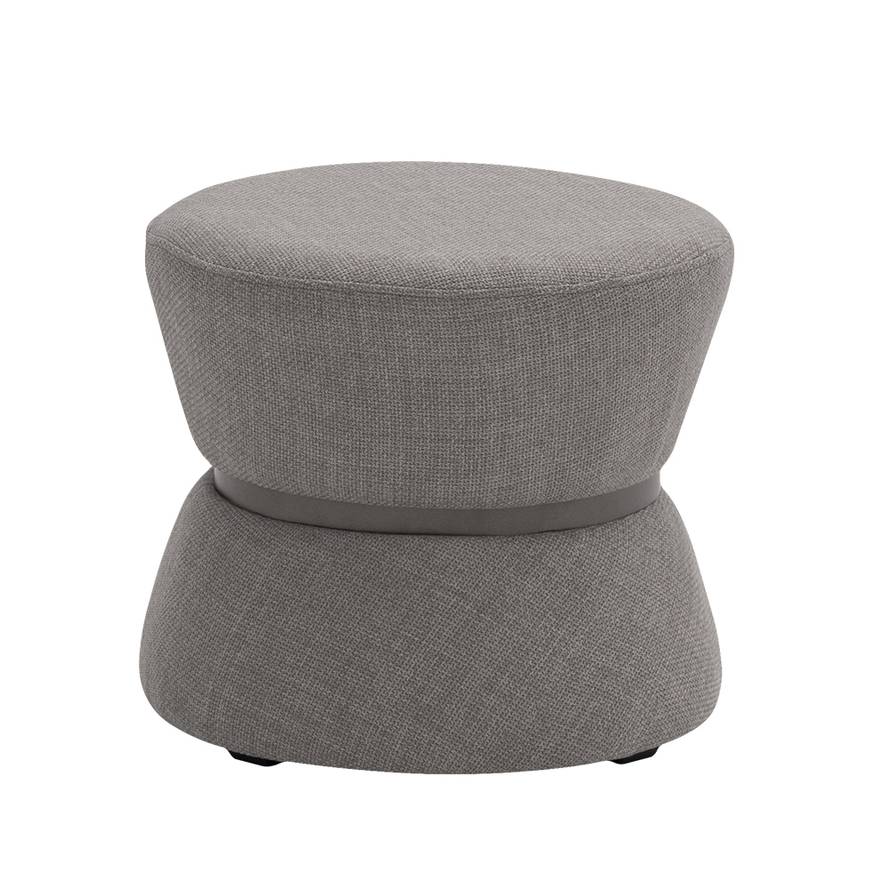 Puff Decorativo Redondo Zoy 45cm Cinto em Aço Titânio Linho Cinza - Nexta Casa