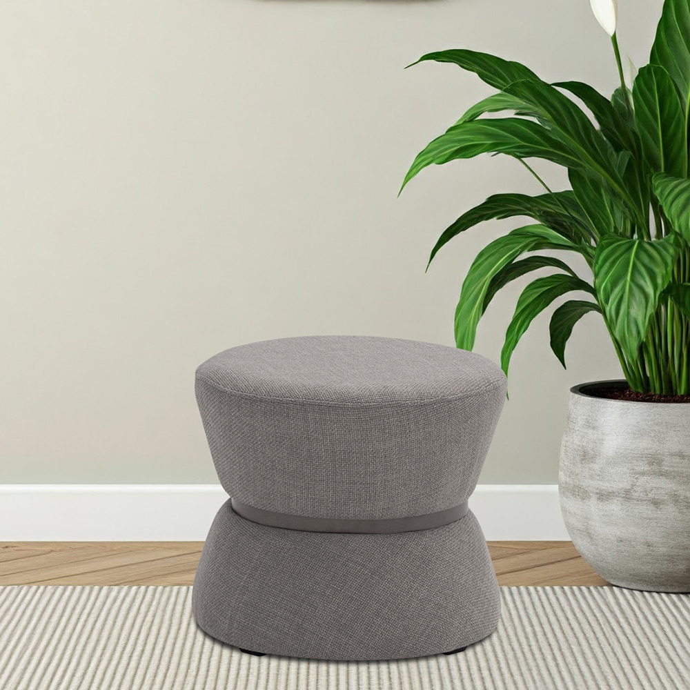 Puff Decorativo Redondo Zoy 45cm Cinto em Aço Titânio Linho Cinza - Nexta Casa