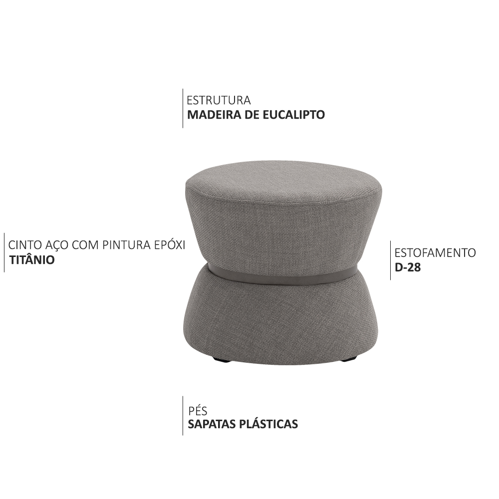 Puff Decorativo Redondo Zoy 45cm Cinto em Aço Titânio Linho Cinza - Nexta Casa