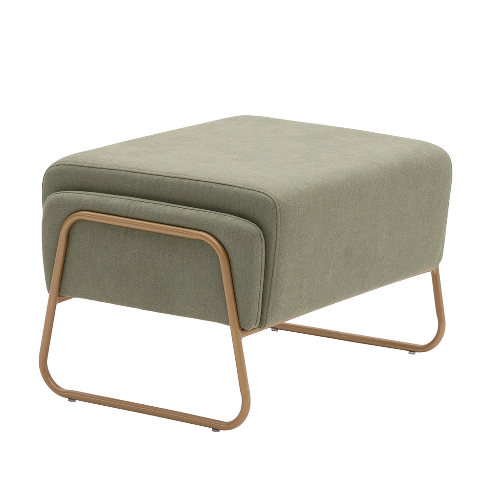Puff Decorativo Sala de Estar Zara Base Aço Ouro Fosco Linho Verde - Nexta Casa