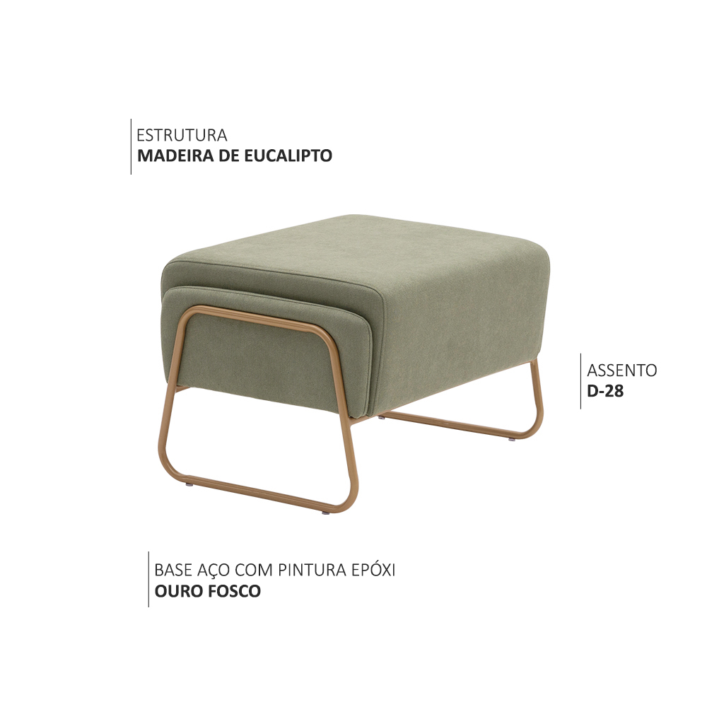 Puff Decorativo Sala de Estar Zara Base Aço Ouro Fosco Linho Verde - Nexta Casa