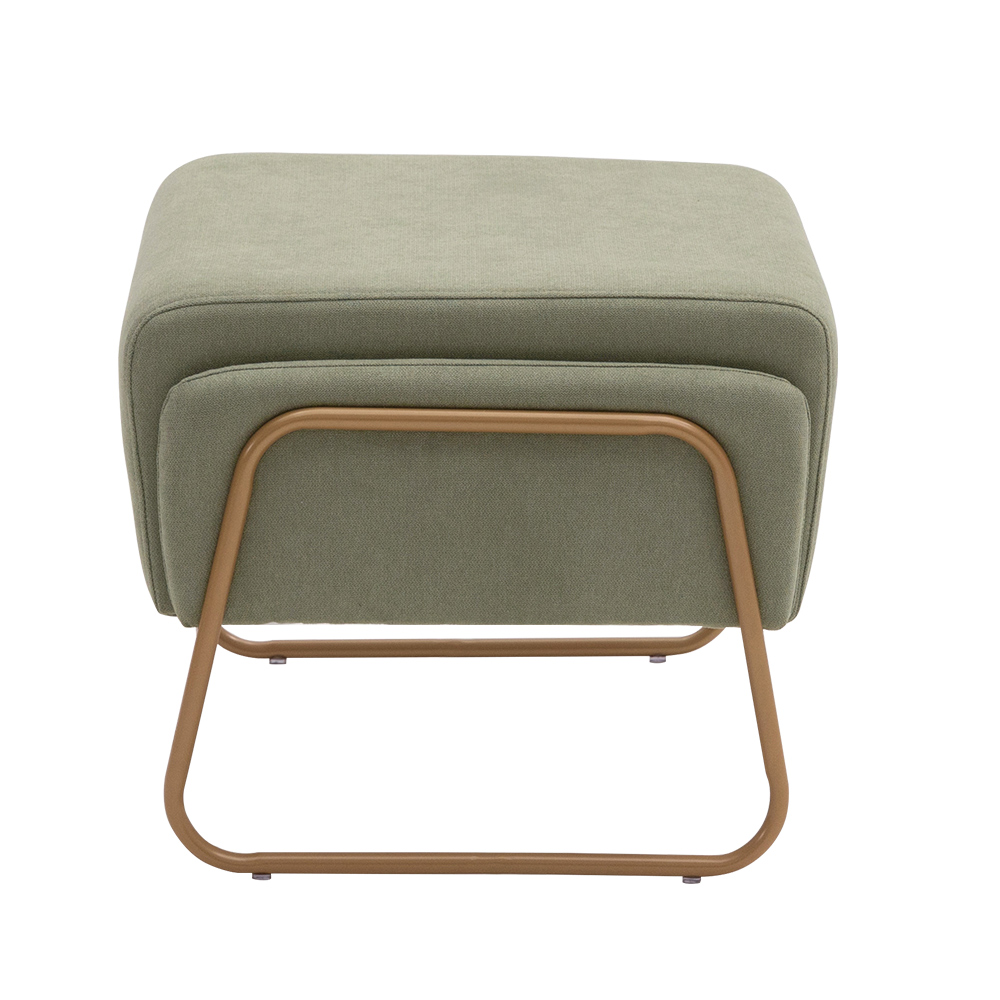 Puff Decorativo Sala de Estar Zara Base Aço Ouro Fosco Linho Verde - Nexta Casa