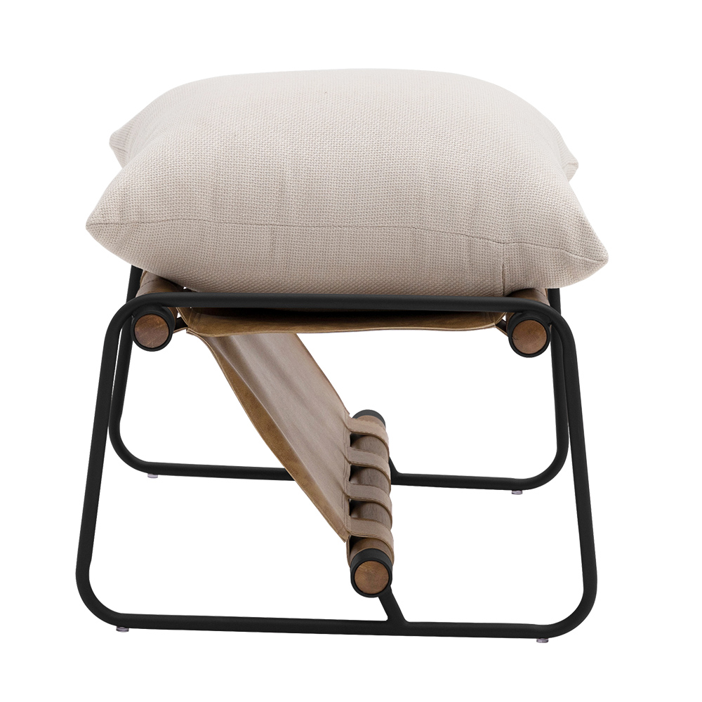 Puff Decorativo Turim Base Aço Preto Recouro Camel Linho Off White - Nexta Casa