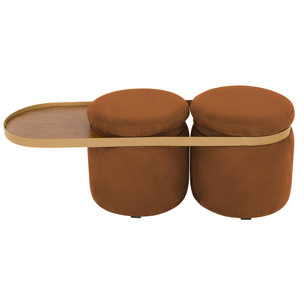Puff Lynce com Mesa Auxiliar Aro Ouro Fosco Veludo Terracota - Nexta Casa
