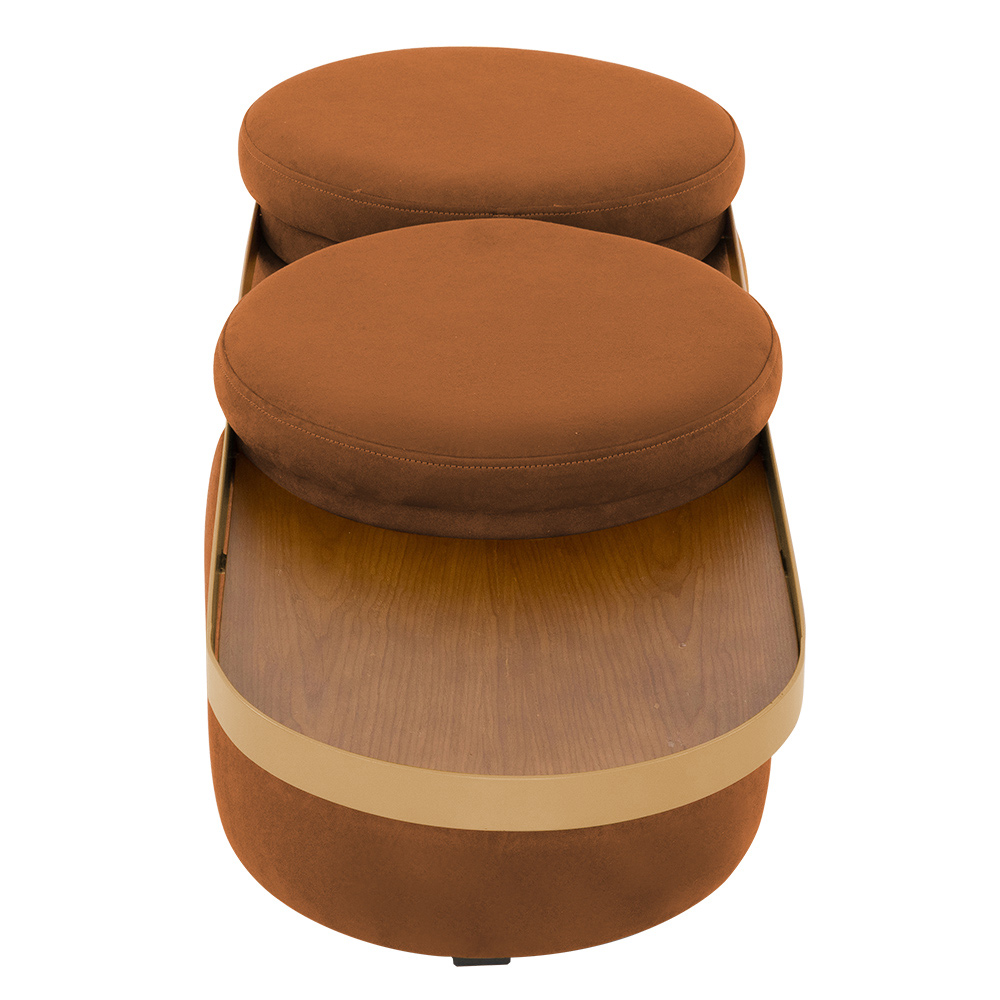 Puff Lynce com Mesa Auxiliar Aro Ouro Fosco Veludo Terracota - Nexta Casa