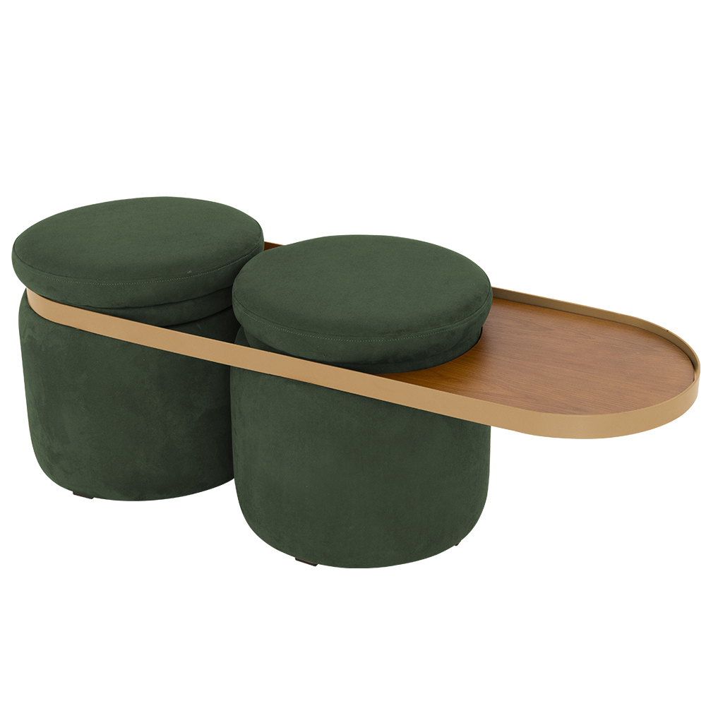 Puff Lynce com Mesa Auxiliar Aro Ouro Fosco Veludo Verde - Nexta Casa