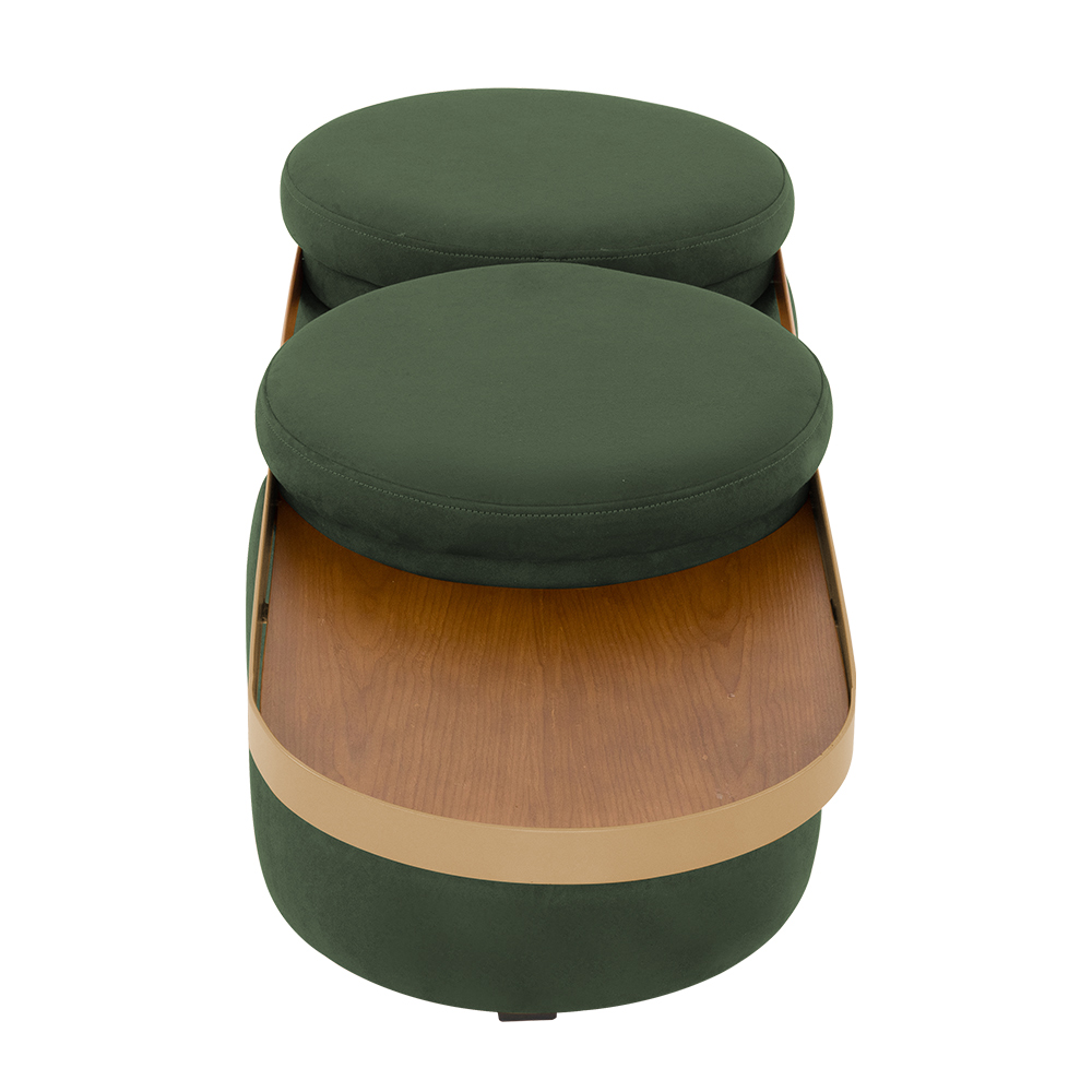 Puff Lynce com Mesa Auxiliar Aro Ouro Fosco Veludo Verde - Nexta Casa
