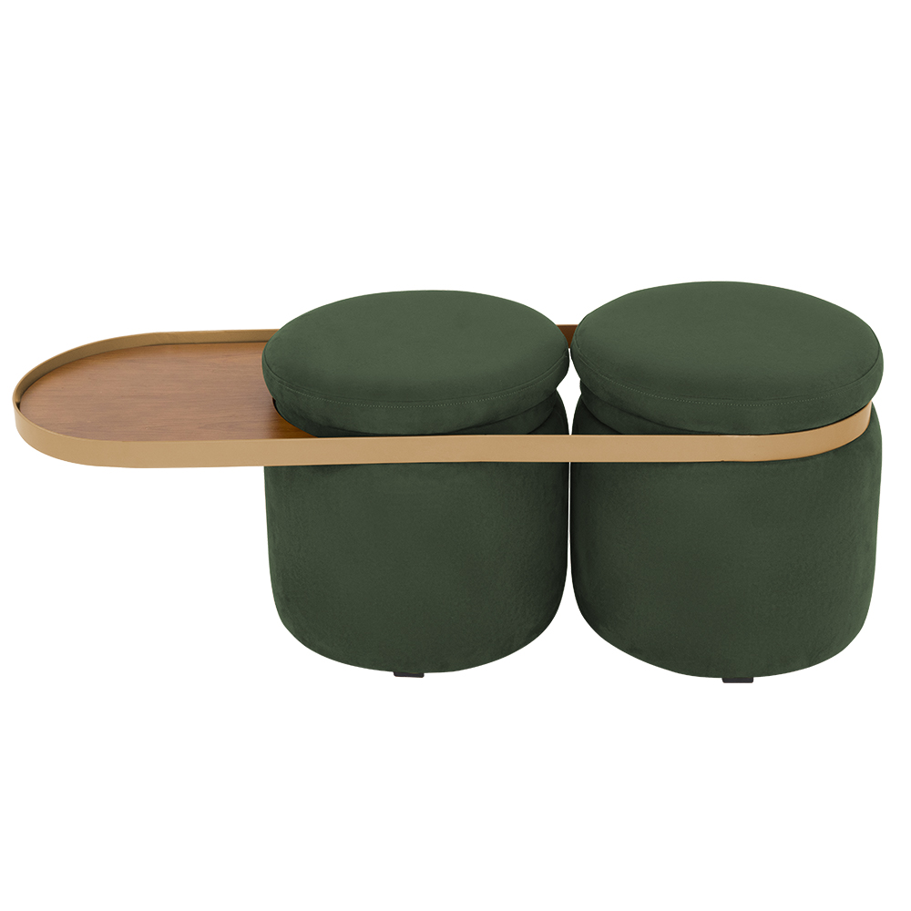 Puff Lynce com Mesa Auxiliar Aro Ouro Fosco Veludo Verde - Nexta Casa
