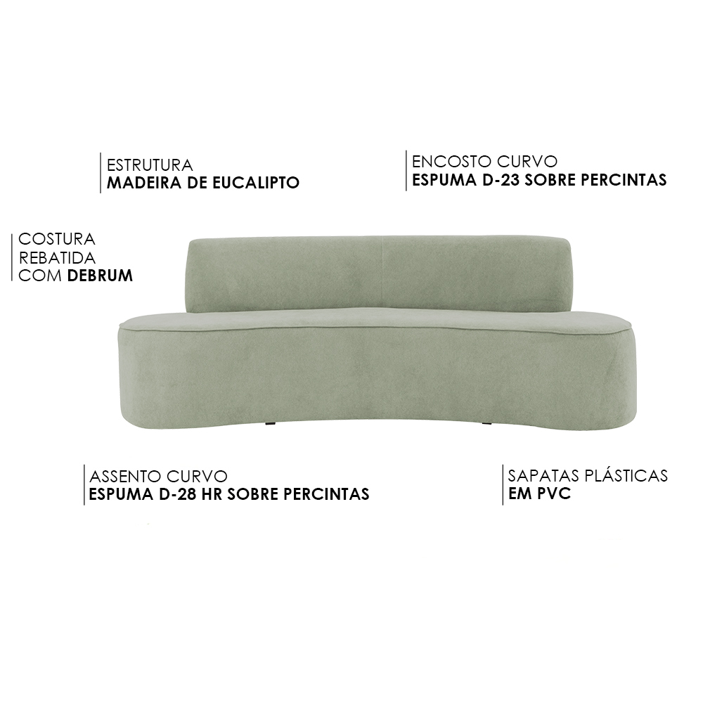 Sofá 03 Lugares 180cm Mônaco Poliéster Verde Claro - Nexta Casa
