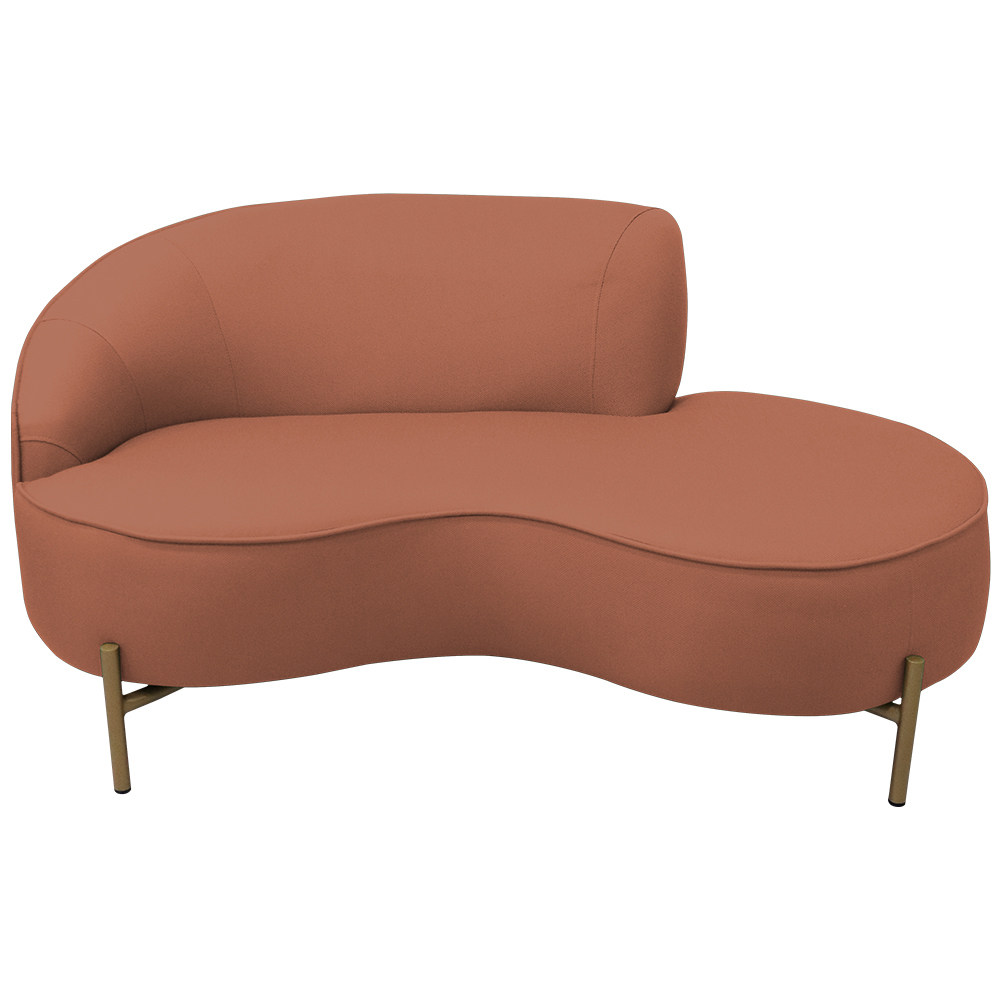 Sofá Curvo 02 Lugares 150cm Braço Direito Thommy Pés Ouro Fosco Linho Coral - Nexta Casa