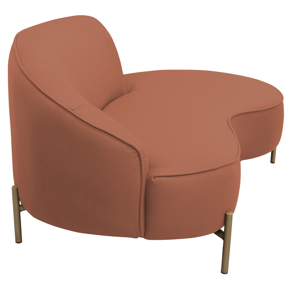 Sofá Curvo 02 Lugares 150cm Braço Direito Thommy Pés Ouro Fosco Linho Coral - Nexta Casa