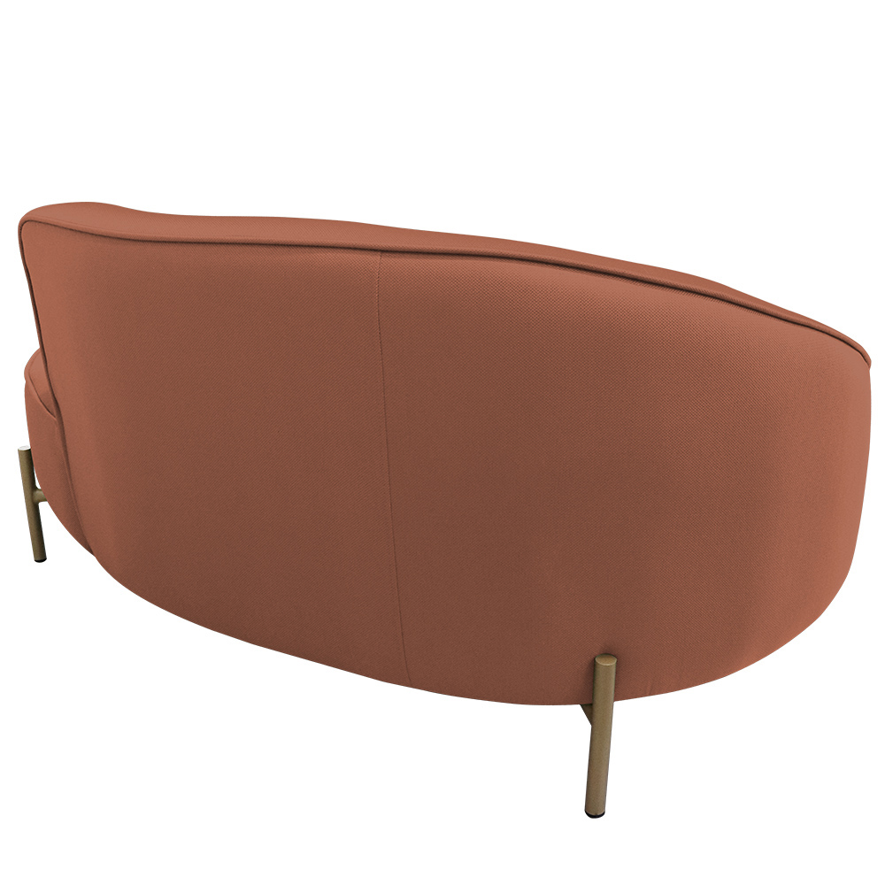 Sofá Curvo 02 Lugares 150cm Braço Direito Thommy Pés Ouro Fosco Linho Coral - Nexta Casa