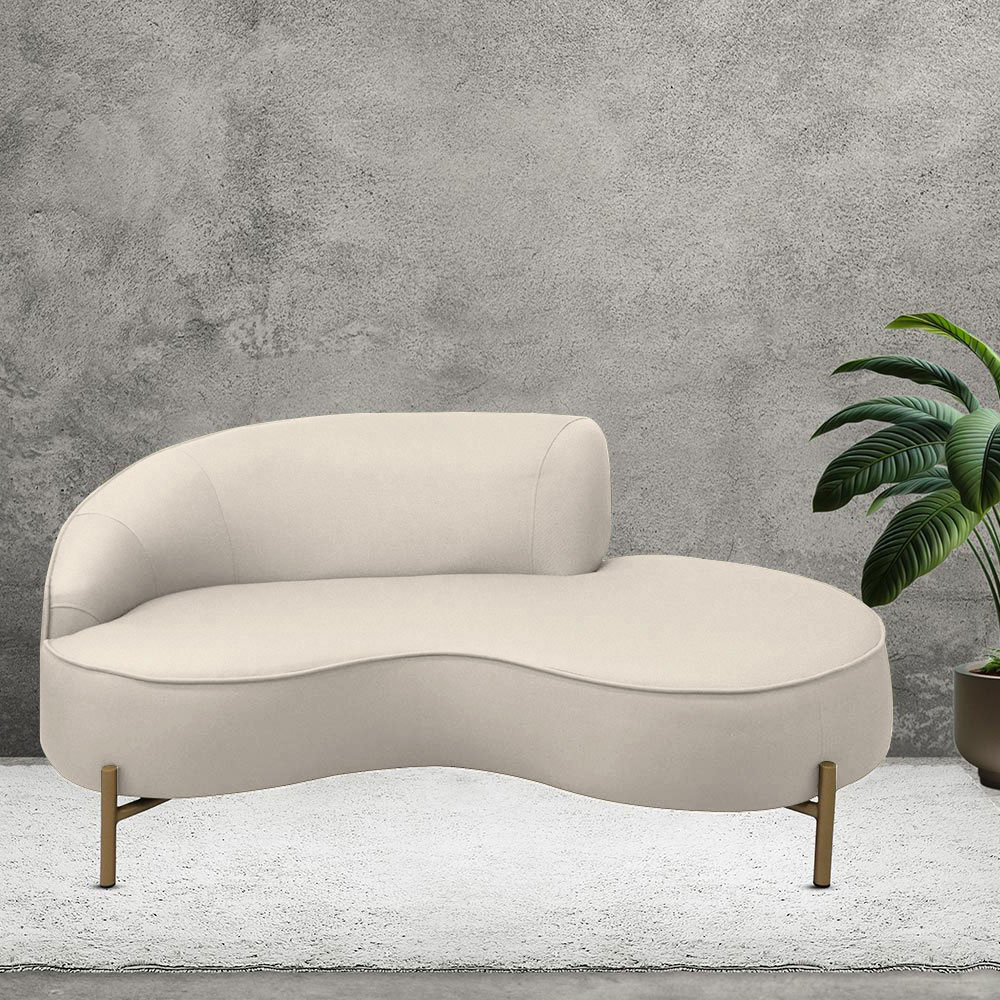 Sofá Curvo 02 Lugares 150cm Braço Direito Thommy Pés Ouro Fosco Linho Off White - Nexta Casa