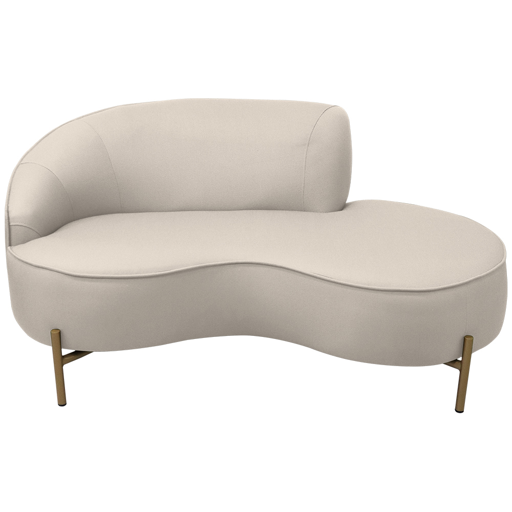 Sofá Curvo 02 Lugares 150cm Braço Direito Thommy Pés Ouro Fosco Linho Off White - Nexta Casa